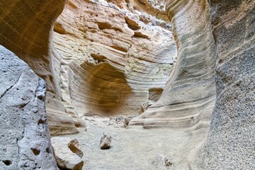 Scenic view of barren rock formations in a canyon