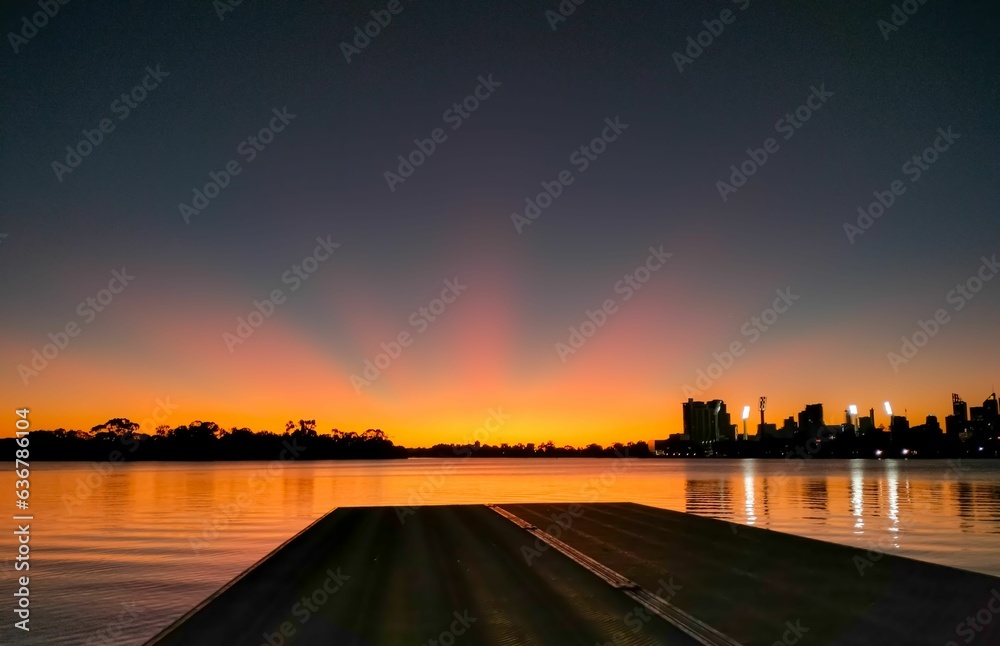 Canvas Prints Wooden dock stretching out into the tranquil blue ocean, Burswood, Perth, Australia