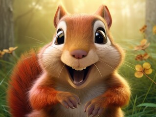 Fototapeta premium a cute and happy squirrel with eyes wide open in cartoon style