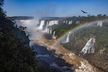 Iguazu Waterfalls, one of the new seven natural wonders of the world in all its beauty viewed from...