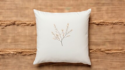  a white pillow with a picture of a plant on it.  generative ai