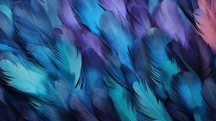  a bunch of blue and pink feathers are shown in this image.  generative ai
