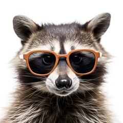 close-up of Raccoon with sunglasses on white background