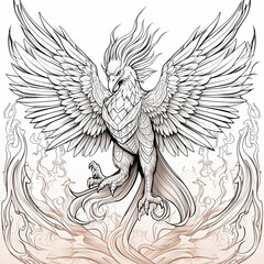Naklejka premium AI-Crafted Phoenix Masterpiece. Coloring Book Page with Style