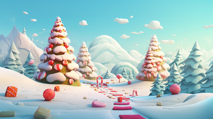 Festive Magic. AI-Created 3D Christmas Tree Delight