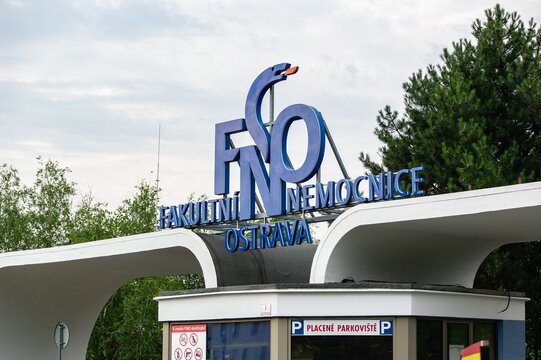 Parking entrance to FNO University Hospital in Ostrava (translation of Czech text)