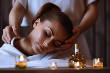 Obraz na płótnie Canvas Woman getting Thai massage to relaxed client