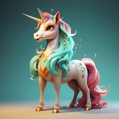 Unicorn, cartoon style, 3D illustration, Generative AI