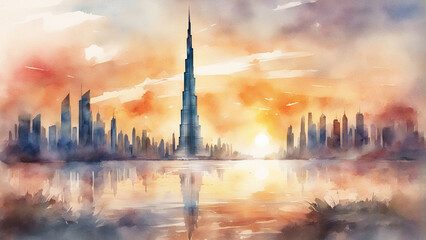 Obraz premium burj khalifa in watercolor painting