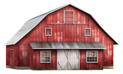 Illustration of Red barn isolated. Farm warehouse with big door and windows - obrazy, fototapety, plakaty