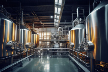 beer maturation shop, many steel tanks, food industry