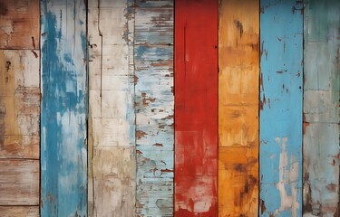 Colorful painted wood wall background, Old wooden texture.