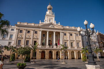 Fototapeta na wymiar Historic city hall in Cadiz on a beautiful summer morning.