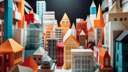Street view of origami paper city