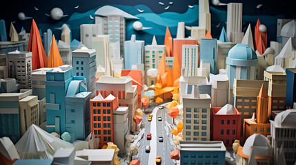 Street view of origami paper city