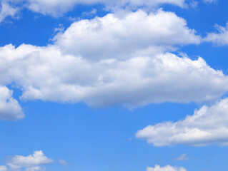 Naklejka na ściany i meble Beautyful blue sky with white clouds. Blue sky with clouds background. Calm bright day in summer.