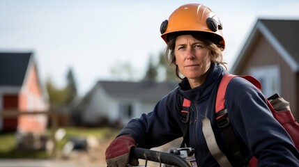Fototapeta premium female construction worker. Caucasian middle aged construction worker.