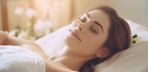 Obraz na płótnie Canvas woman face during taking massage. Young woman enjoying massage in spa salon