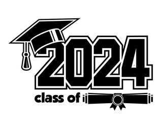 Lettering Class of 2024 for greeting, invitation card. Text for graduation design, congratulation event, T-shirt, party, high school or college graduate. Vector on transparent background