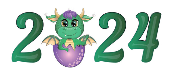 Inscription 2024 new year, according to the Chinese calendar. Green dragon character.