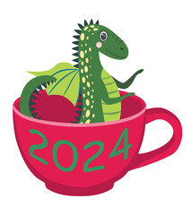 Year of the Dragon 2024, Chinese calendar. Cute dragons and inscription 2024