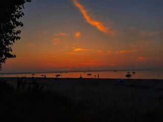 beautiful sunset on the beach in Rewa, Poland