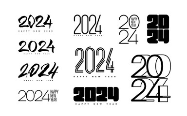 2024 Happy New Year typography logo for banner or calendar design. Vector holiday illustration. Set of 2024 number labels. New Year 2024 and Christmas isolated signs. - 636797783