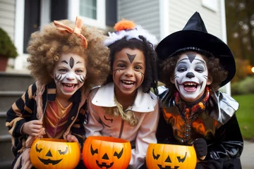 Fotobehang Kids trick or treat in Halloween costume. Happy Halloween © zamuruev