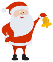 Funny happy Christmas Santa Claus character with bell. For card, banner, tag and label.
