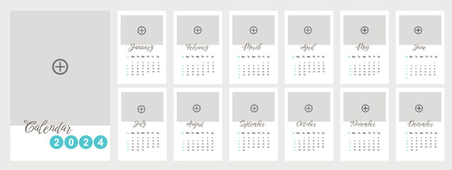 Vector calendar for 2024 year design with simple graphic for office planning with months and weeks. Annual daily organizer template