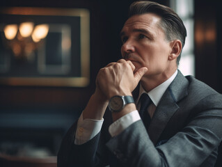 portrait of a businessman deep in thought