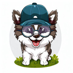 Cool Canine Vibes: Husky Dog in Hat and Glasses, Generative AI