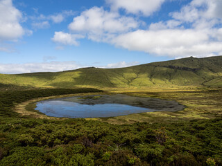The Branca Lagoon, partially covered by a thick cover of moss. Flores Island.