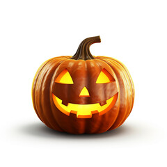 3d, Halloween - pumpkin, glow realistic, symbol of Halloween holiday celebration, white background.