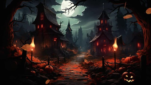 "Immerse in a haunted house setting with eerie pumpkins and flickering fire. Ideal for Vtubers' music visualizer; this lo-fi Halloween design sets a spooky ambiance."
