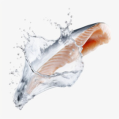 Fresh fish fillet with water splash on white background
