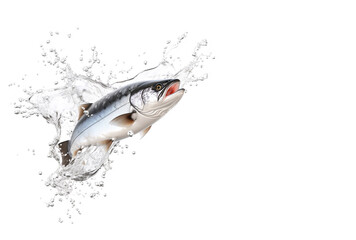 fish jumping out of the water on white background. - obrazy, fototapety, plakaty