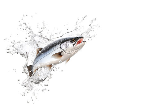 fish jumping out of the water on white background.
