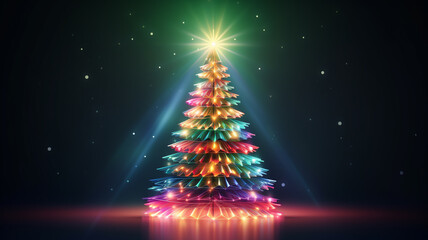 3d Christmas tree with lighting, realistic, vector illustration.