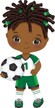 black girl soccer player holding ball clip art preview