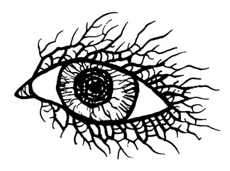 Twig branch eyes eyelashes pupils piercing gaze cartoon tattoo print stamp