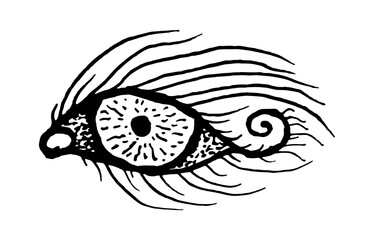 Twig branch eyes eyelashes pupils piercing gaze cartoon tattoo print stamp