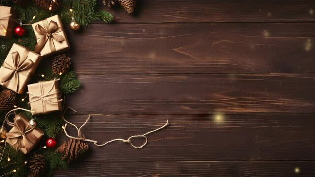 Christmas flat lay with craft gift boxes