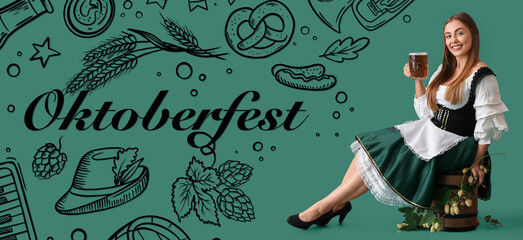 Banner for Oktoberfest with waitress and beer