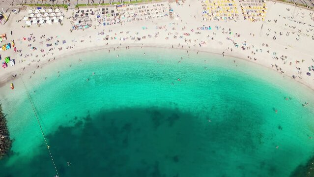 Aerial view of the Anfi del Mar beach and resort on Gran Canaria island, Spain.
