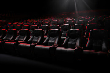 Elegant black seats in cinema. Comfort and style for an enjoyable cinematic experience