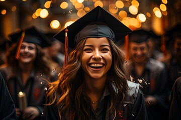 Obraz premium mid jubilant cheers, graduates send their caps soaring, a symbolic gesture of success and unity as they celebrate their academic achievements