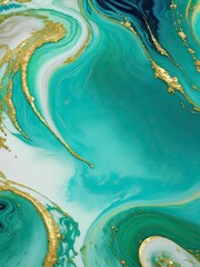 Emerald blue, carnival glass and gold, mint color tie dye , pastel swirl, fluid art paint texture design 