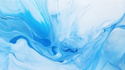 Photo of a close-up view of a swirling blue and white liquid Background.