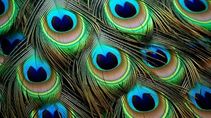 Fototapeta premium Photo of a vibrant and intricate close-up of a peacock's feathers, background.